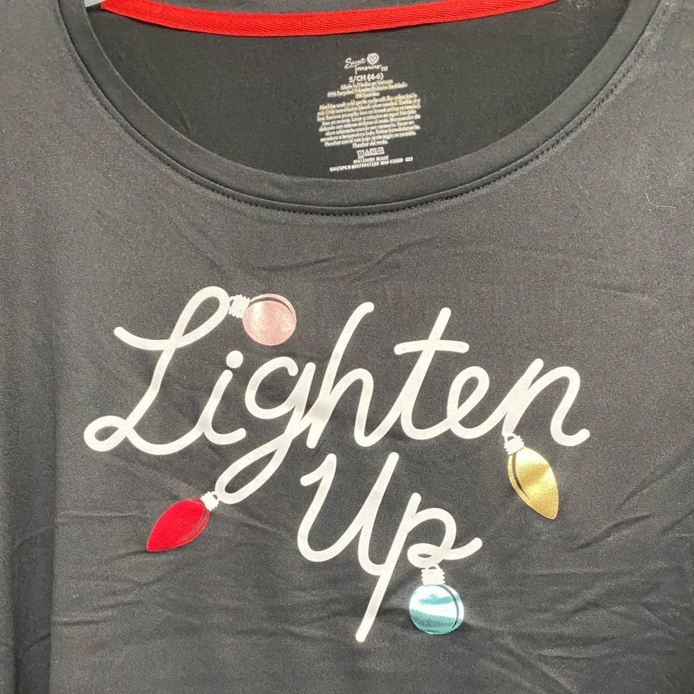 Lighten Up T-Shirt PJ Set Sleep‎ Set Holiday Christmas Lights Size Small - NWT